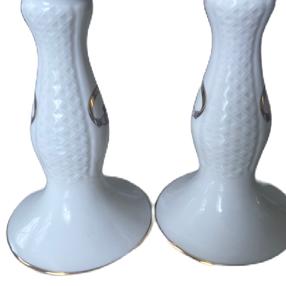 Claddagh Candlestick Holders Porcelain gold trim ivory white Donegal Parian - Picture 10 of 13